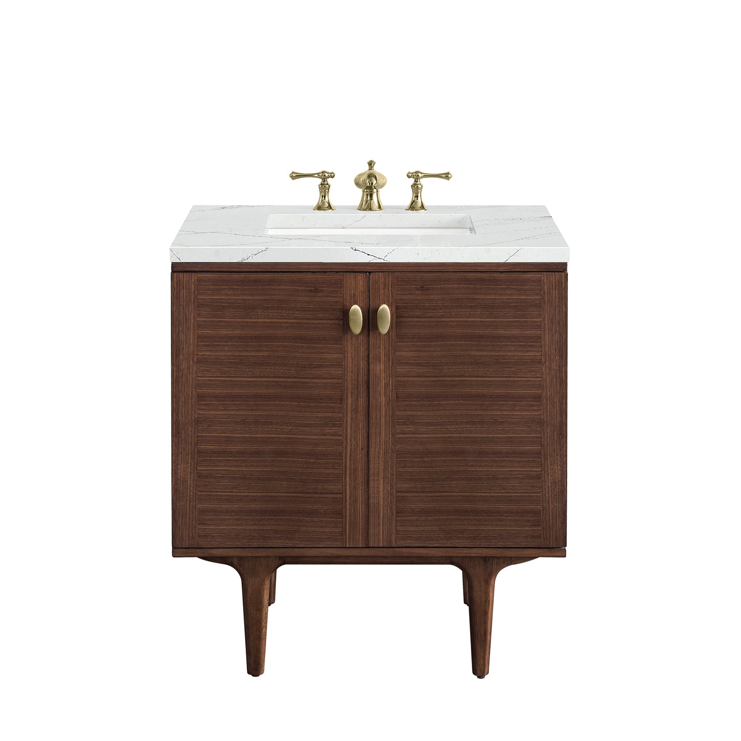 Amberly 30" Single Vanity, Mid-Century Walnut w/ 3 CM Ethereal Noctis Top