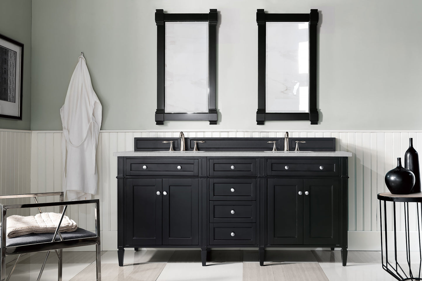 Brittany 72" Double Vanity, Black Onyx w/ 3 CM Eternal Serena Quartz Top