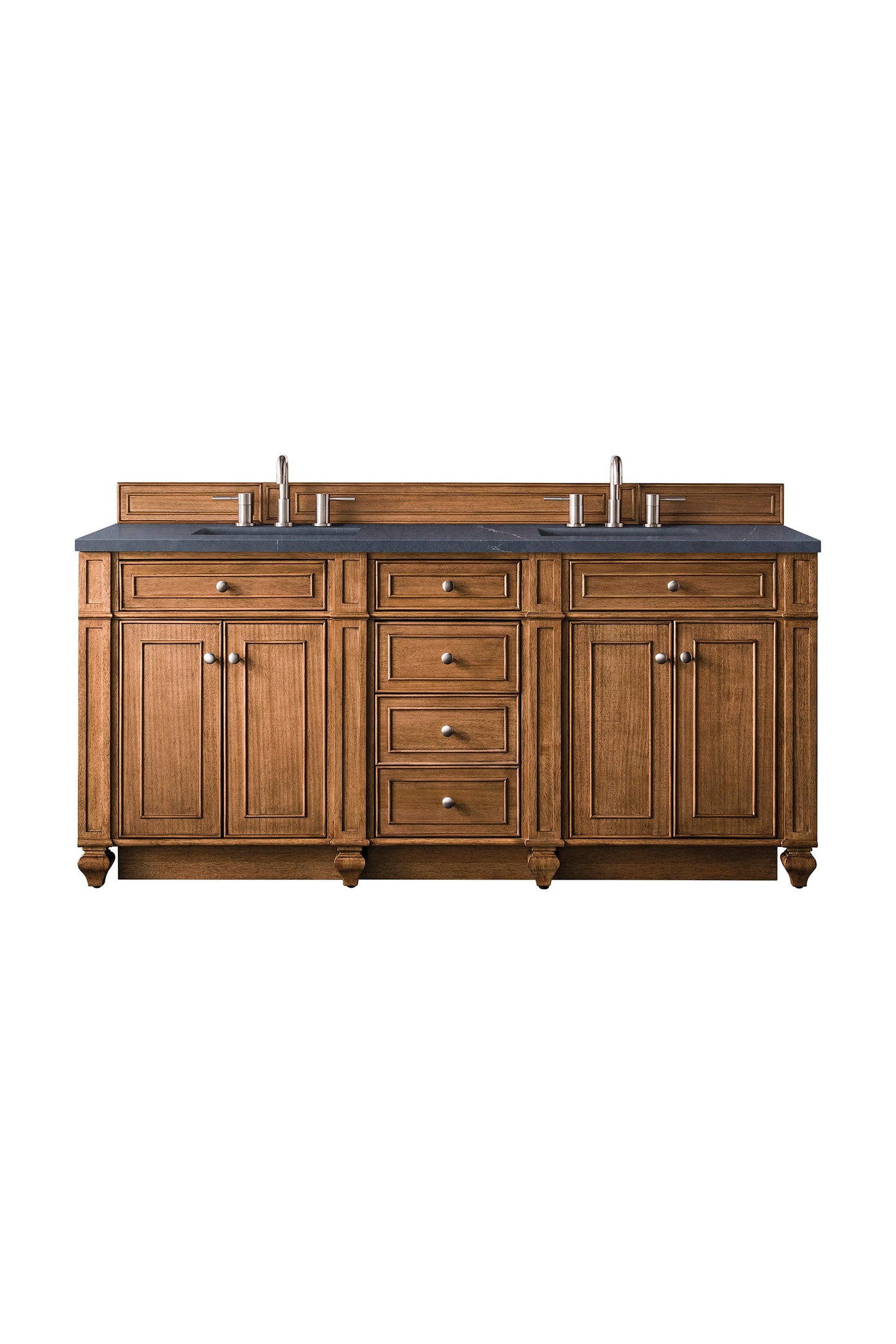 Bristol 72" Double Vanity, Saddle Brown w/ 3 CM Charcoal Soapstone Quartz Top