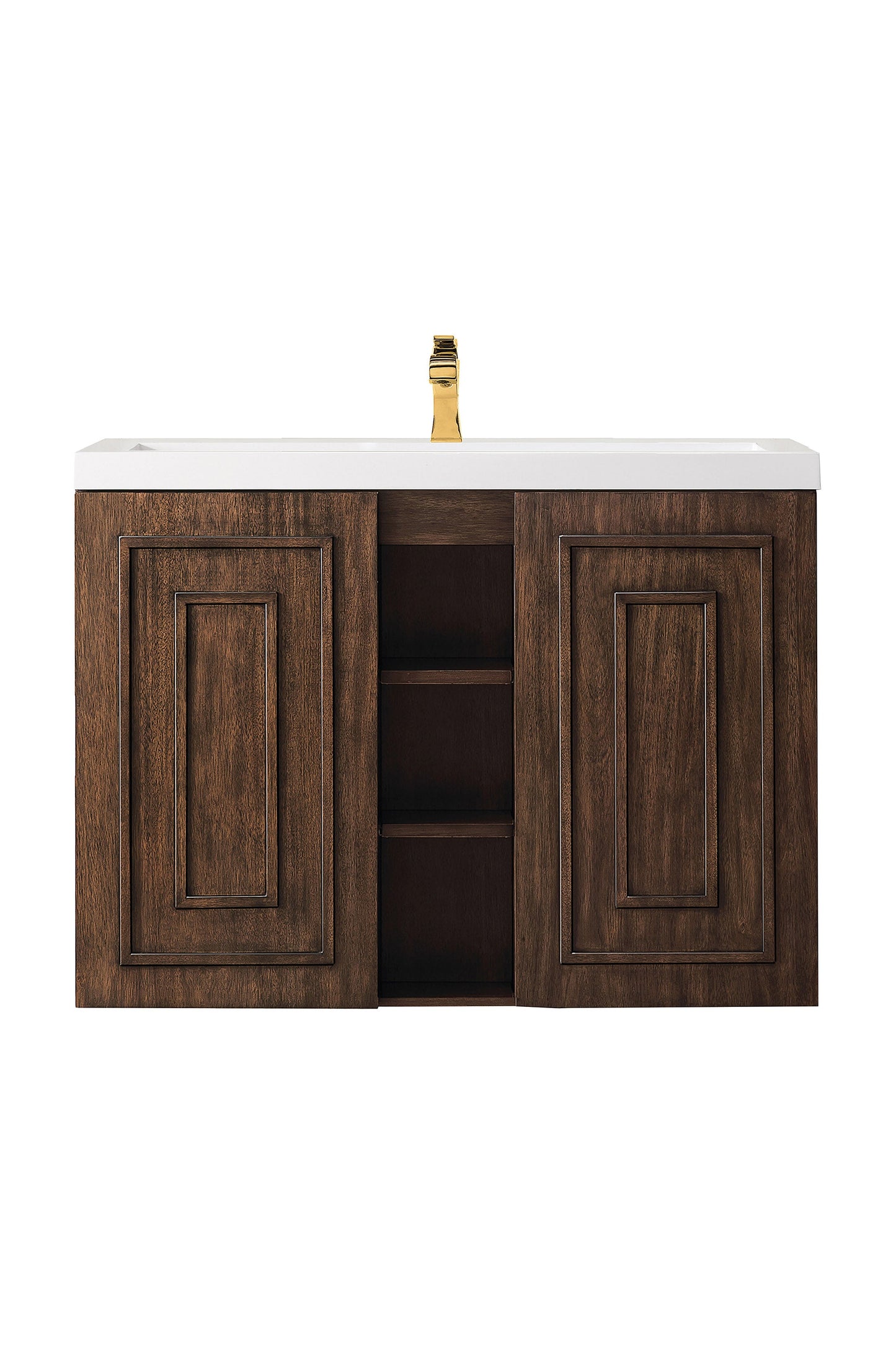 Alicante 39.5" Single Vanity, Mid-Century Acacia w/ White Glossy Composite Stone Top