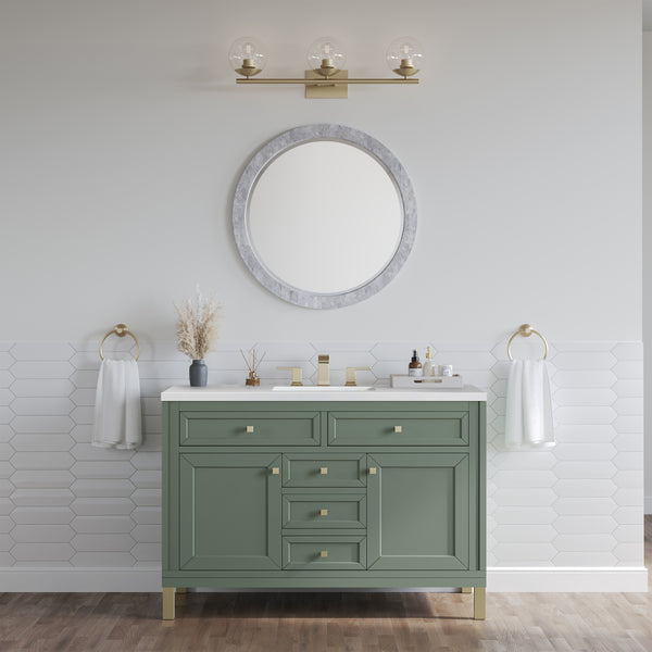 Chicago 48 Single Vanity, Smokey Celadon w/ 3 CM White Zeus Top