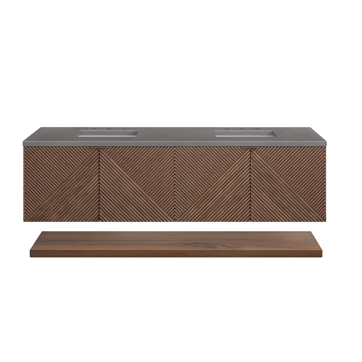 Marcello 72" Double Vanity, Chestnut w/ 3 CM Grey Expo Top