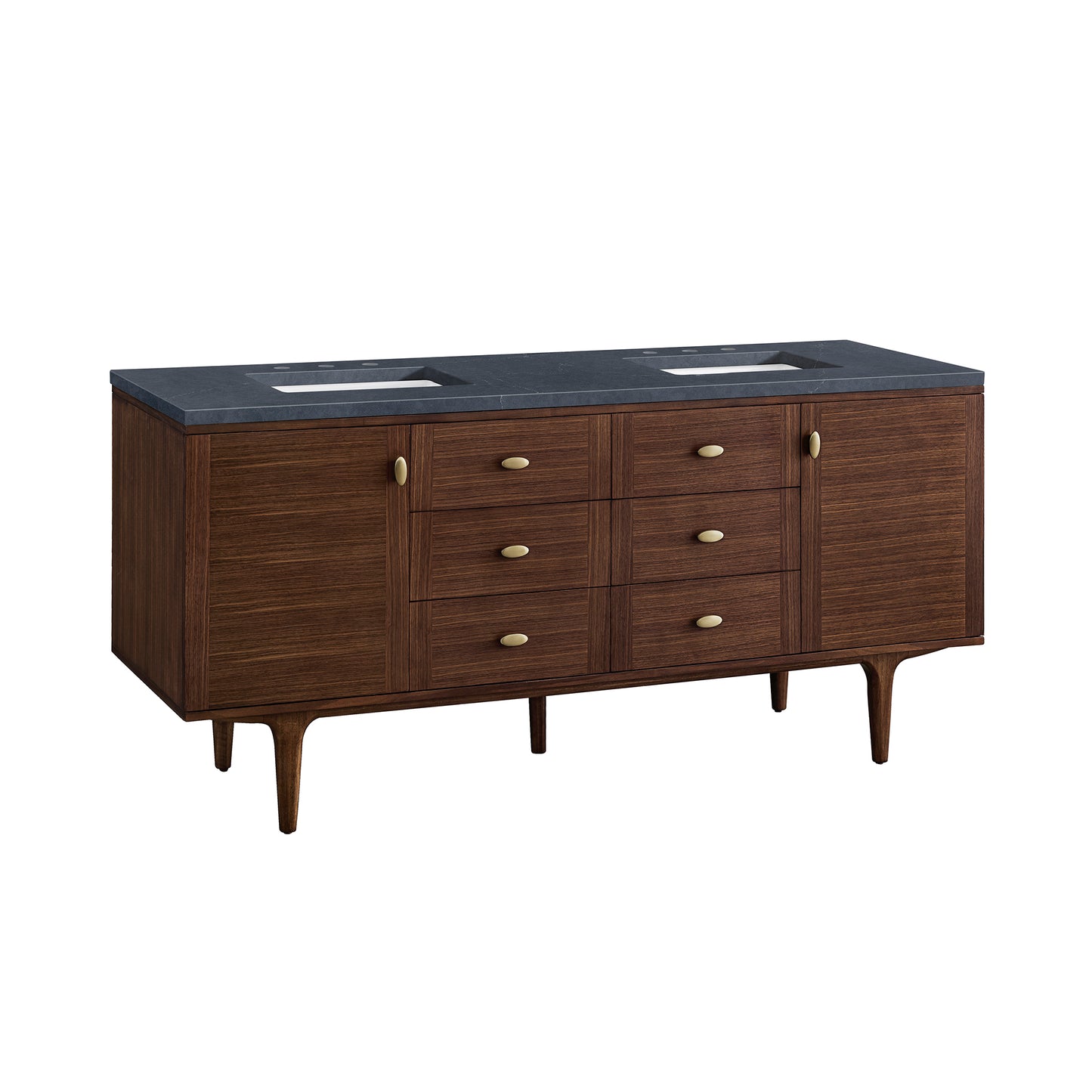 Amberly 72" Double Vanity, Mid-Century Walnut w/ 3 CM Charcoal Soapstone Top