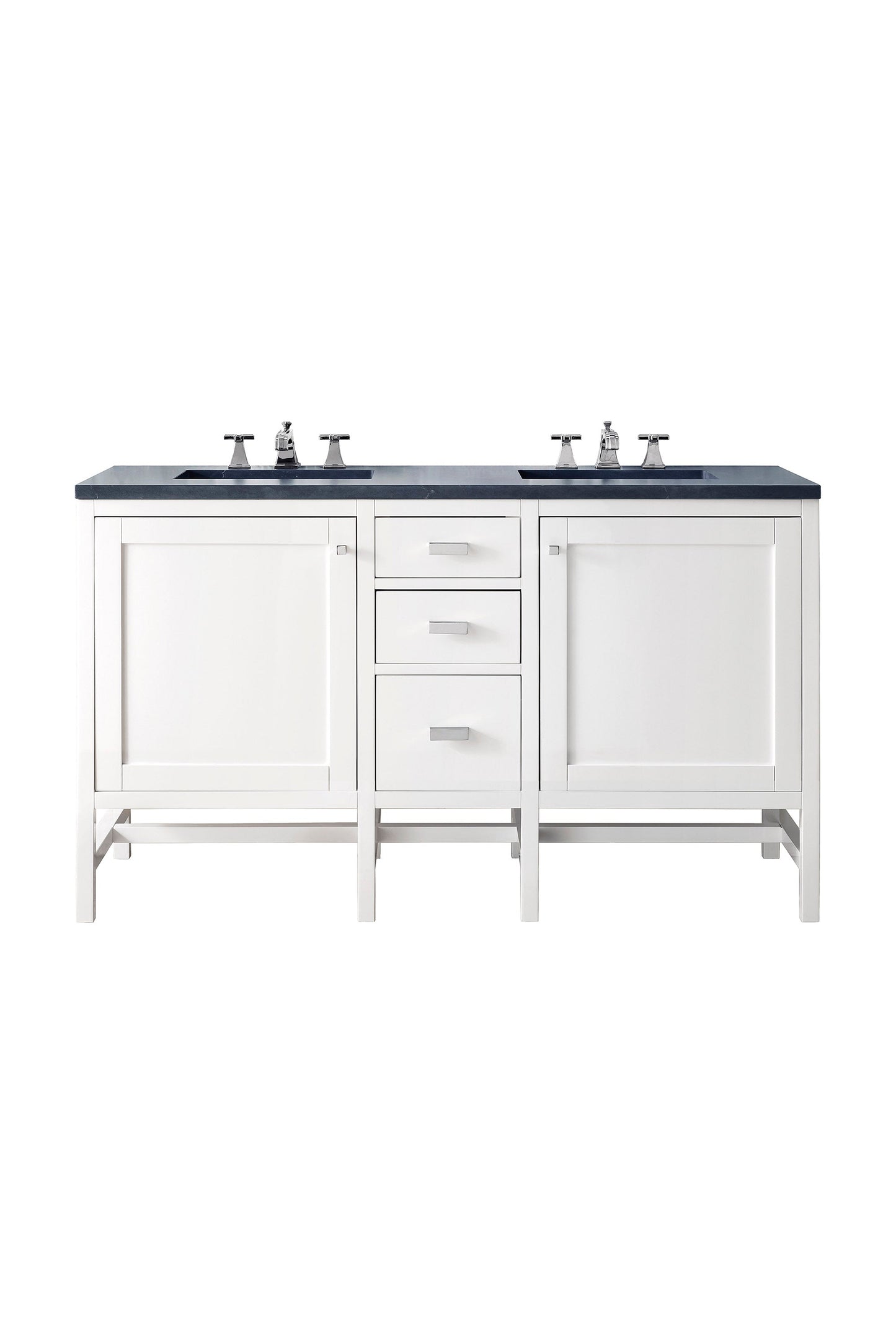 Addison 60" Double Vanity, Glossy White w/ 3 CM Charcoal Soapstone Quartz Top