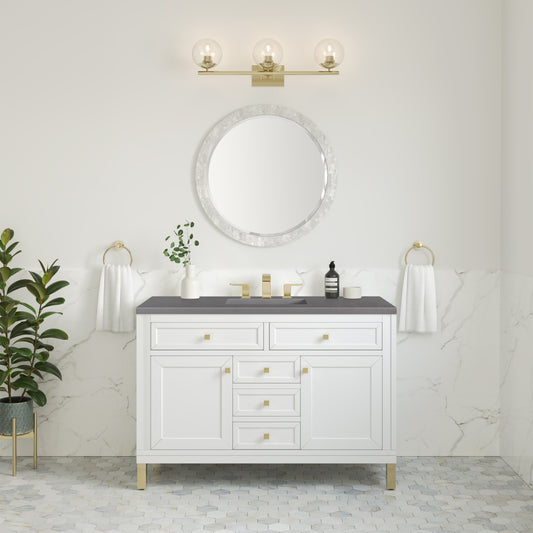 Chicago 48" Single Vanity, Glossy White w/ 3 CM Grey Expo Top