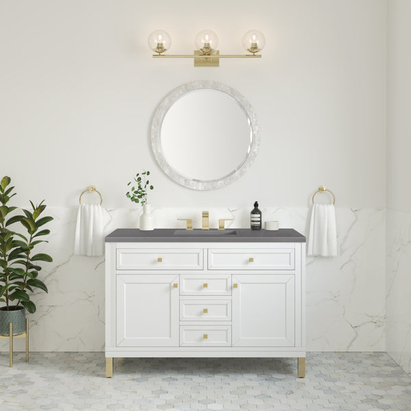 Chicago 48 Single Vanity, Glossy White w/ 3 CM Grey Expo Top