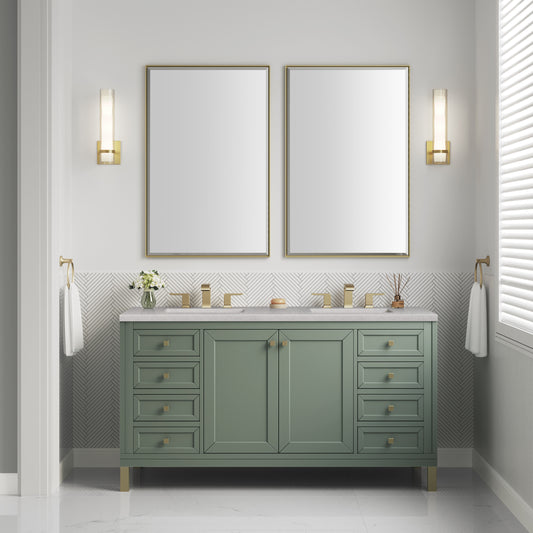 Chicago 60" Double Vanity, Smokey Celadon w/ 3 CM Eternal Serena Top