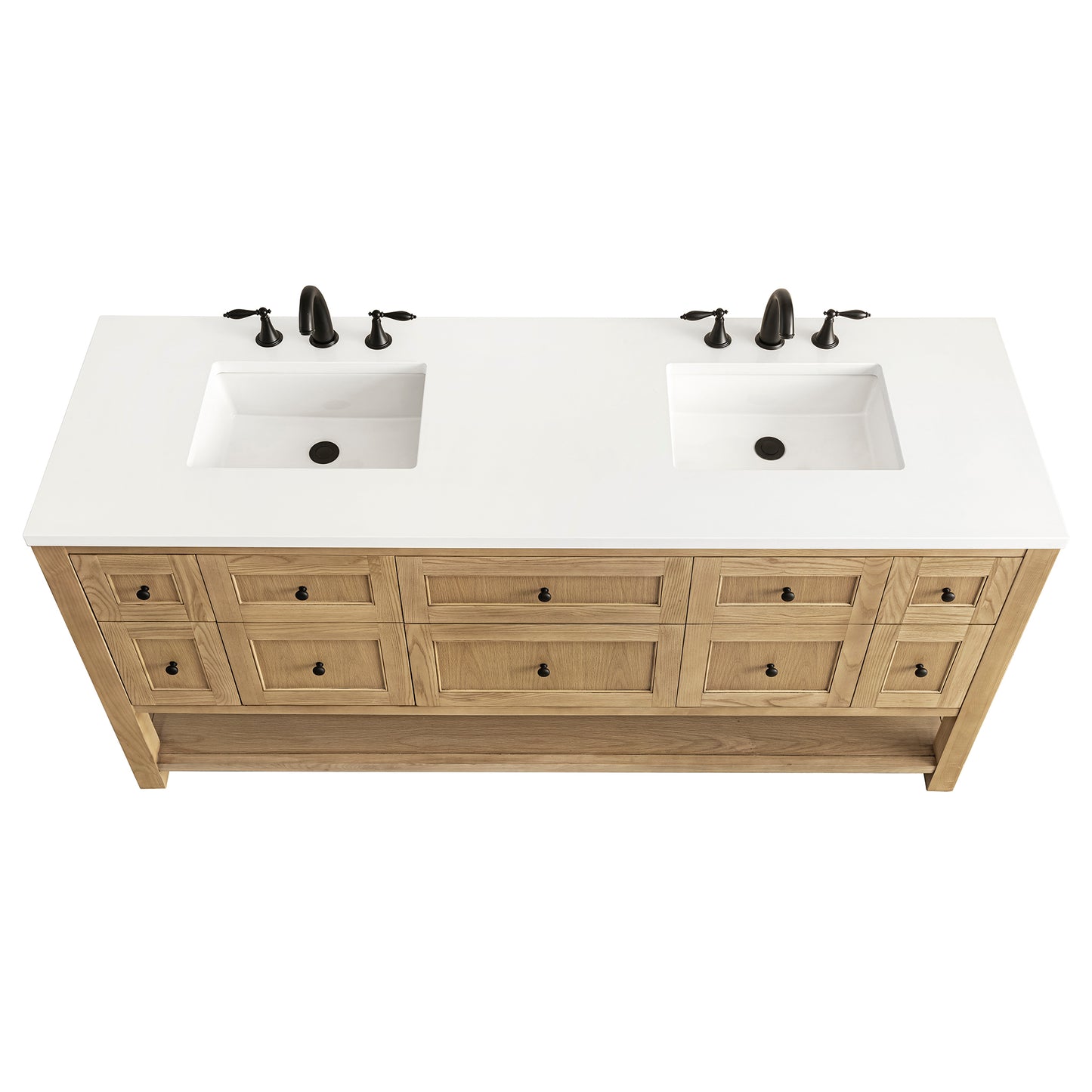 Breckenridge 72" Double Vanity, Light Natural Oak w/ 3 CM White Zeus Top