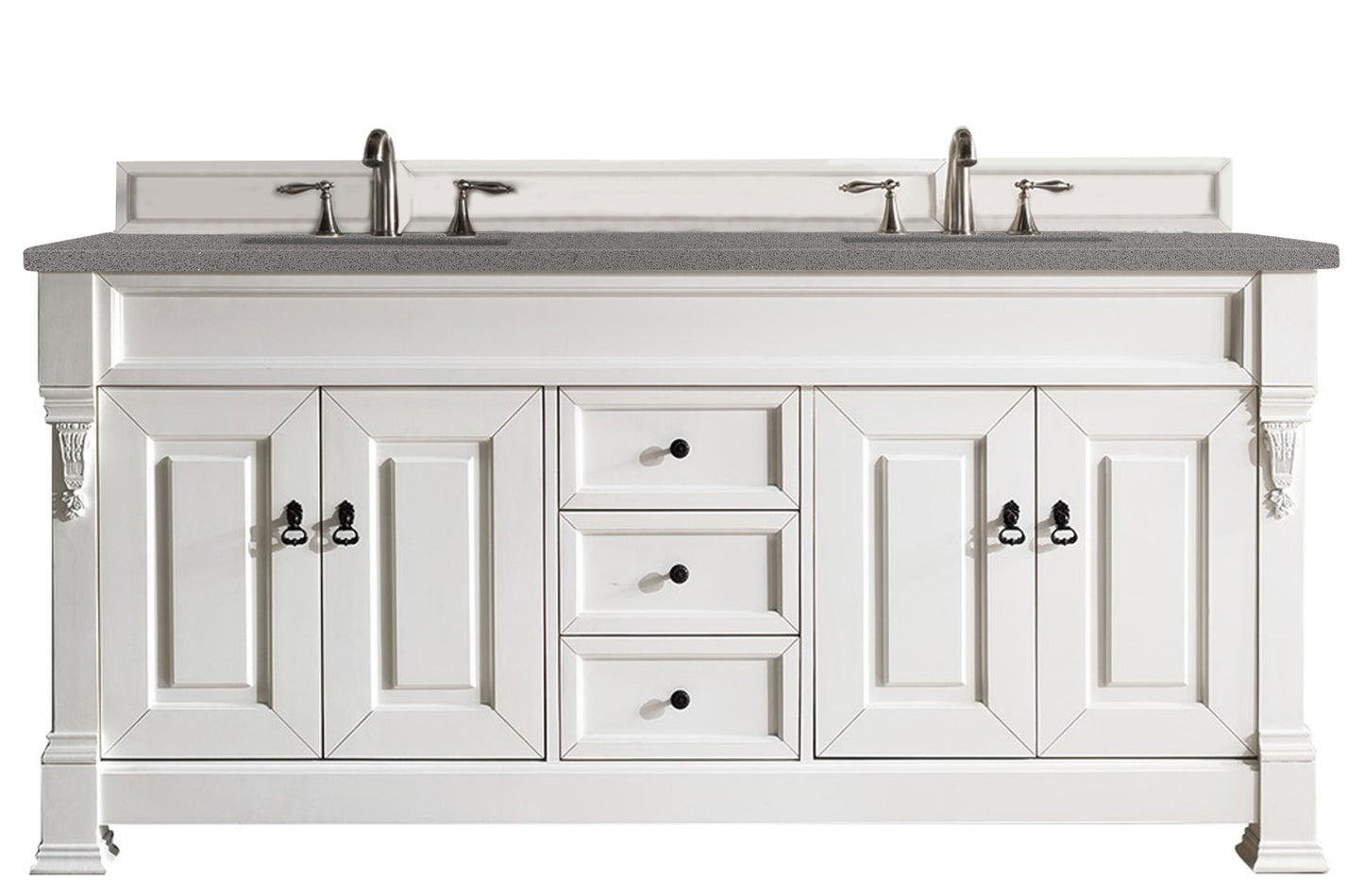 Brookfield 72" Double Vanity, Bright White w/ 3 CM Grey Expo Quartz Top