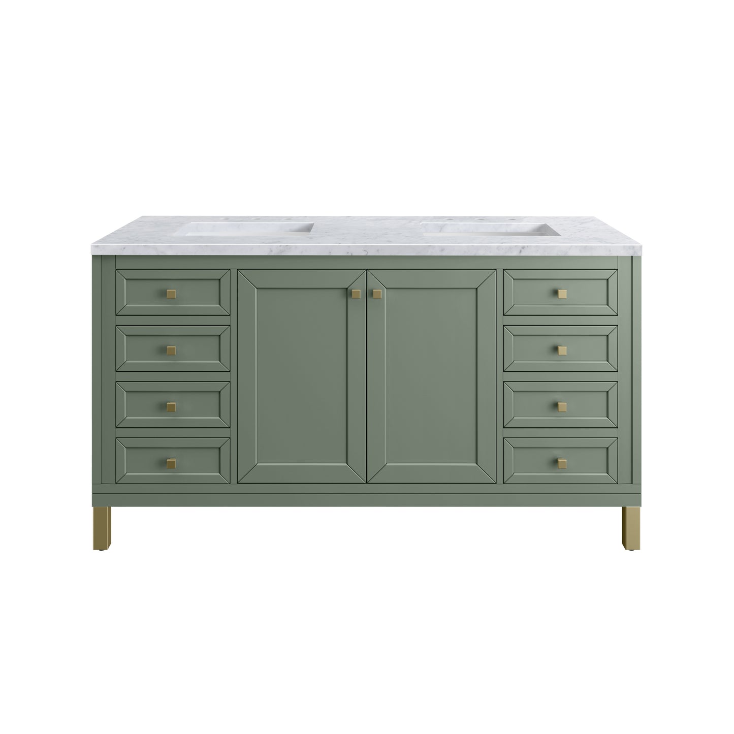 Chicago 60" Double Vanity, Smokey Celadon w/ 3 CM Carrara Marble Top