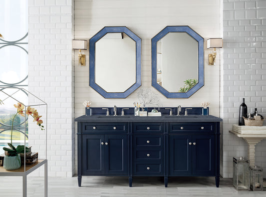 Brittany 72" Double Vanity, Victory Blue w/ 3 CM Charcoal Soapstone Quartz Top