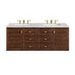 Amberly 60" Double Vanity, Mid-Century Walnut w/ 3 CM Eternal Jasmine Pearl Top