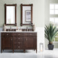 Brittany 60" Double Vanity, Burnished Mahogany w/ 3 CM Arctic Fall Solid Surface Top