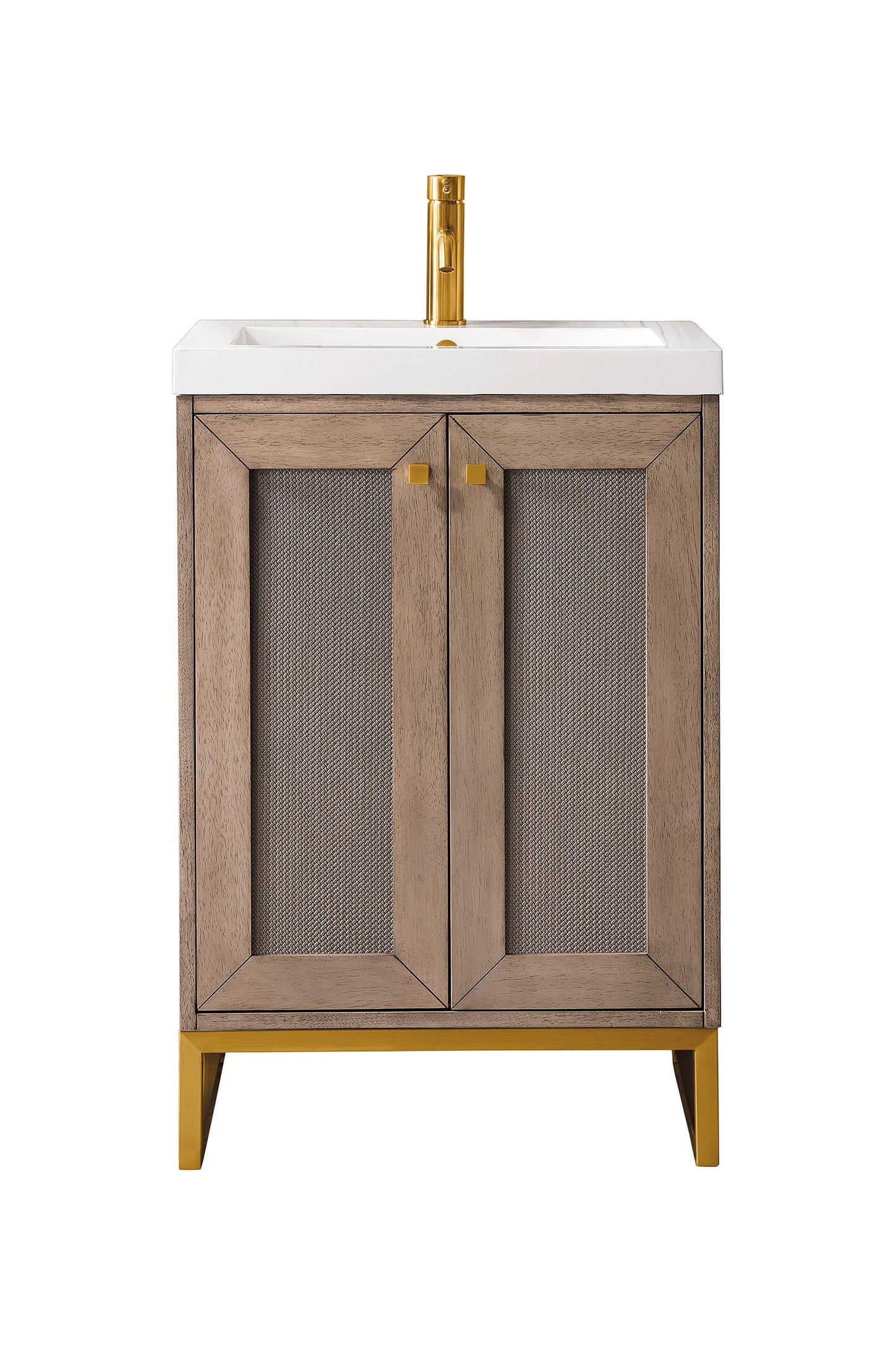 Chianti 24" Single Vanity, Whitewashed Walnut, Radiant Gold, w/ White Glossy Composite Stone Top