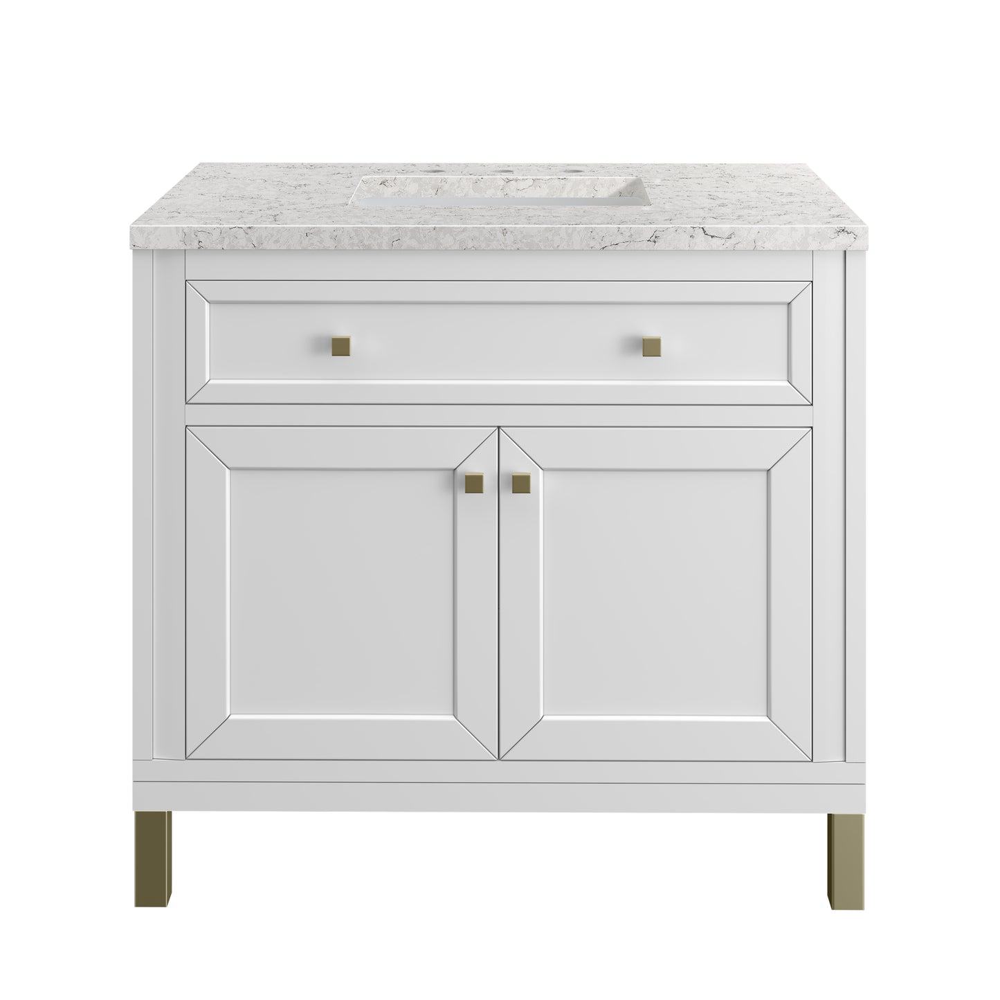 Chicago 36" Single Vanity, Glossy White w/ 3 CM Eternal Jasmine Pearl Top