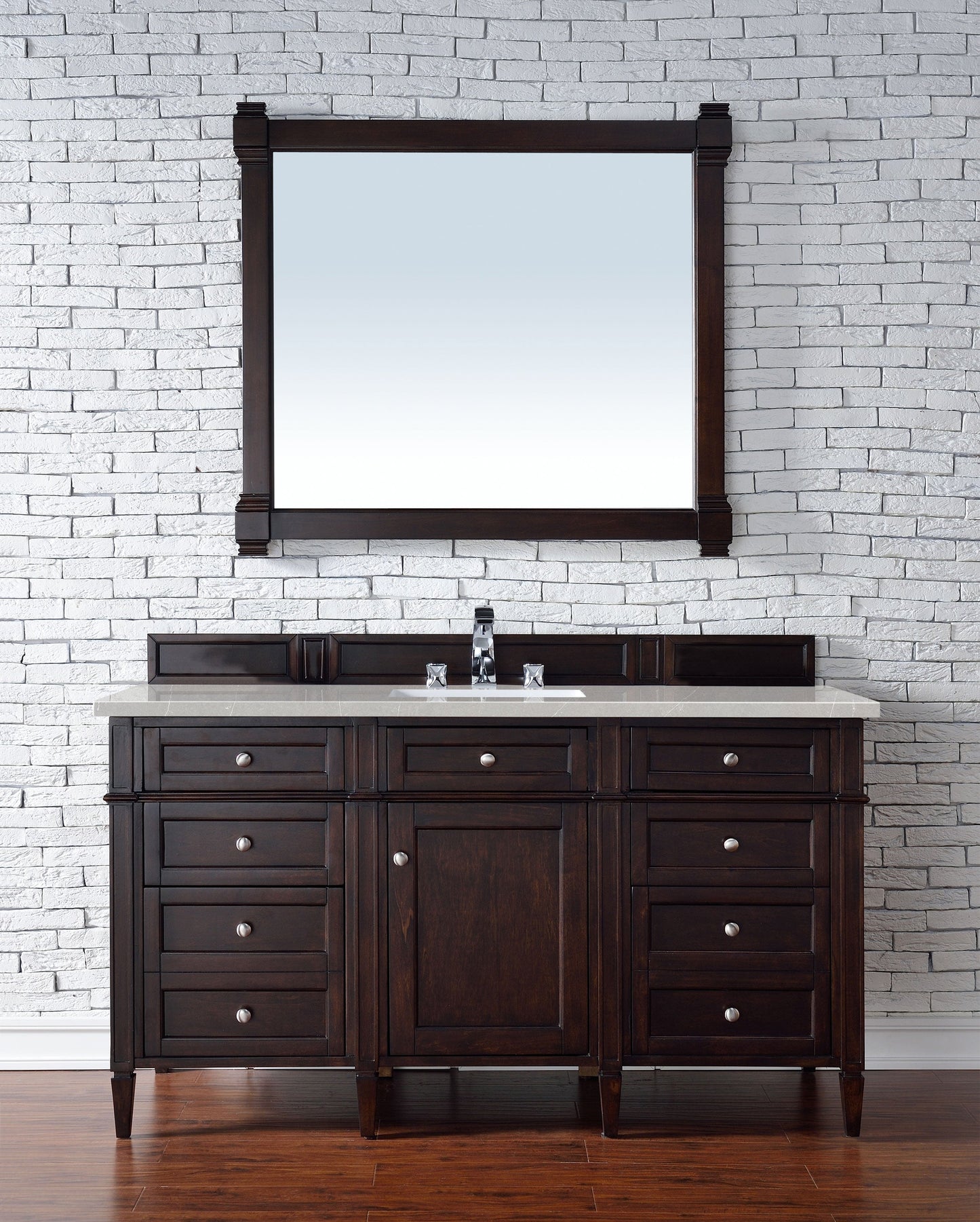 Brittany 60" Single Vanity, Burnished Mahogany w/ 3 CM Eternal Serena Quartz Top