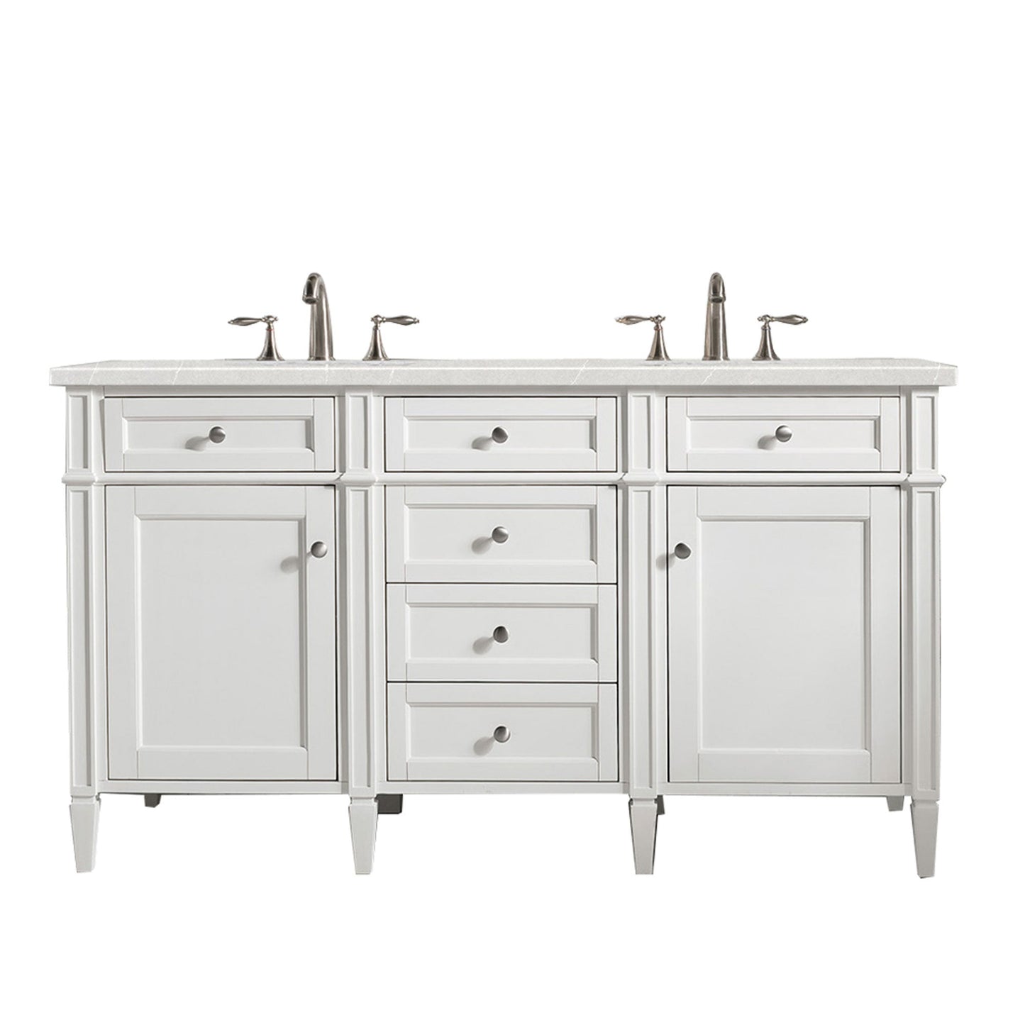 Brittany 60" Double Vanity, Bright White Vanity w/ 3 CM Eternal Serena Quartz Top