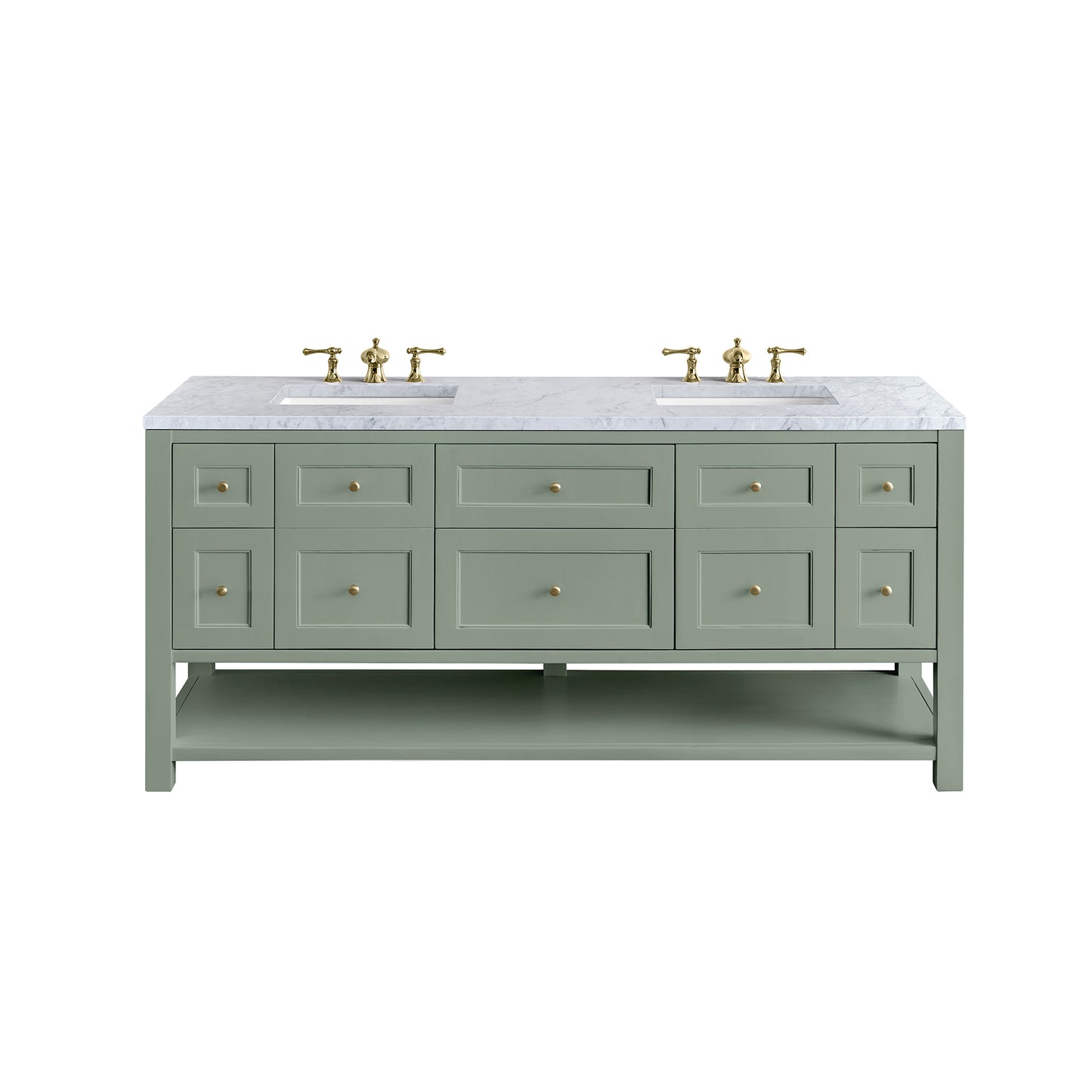 Breckenridge 72" Double Vanity, Smokey Celadon w/ 3 CM Carrara Marble Top