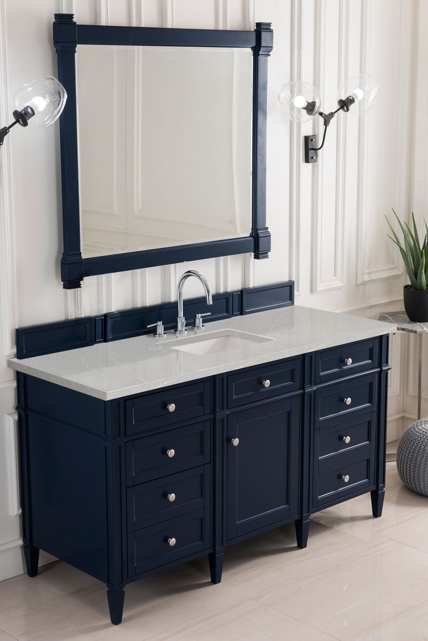 Brittany 60" Single Vanity, Victory Blue w/ 3 CM Eternal Serena Quartz Top