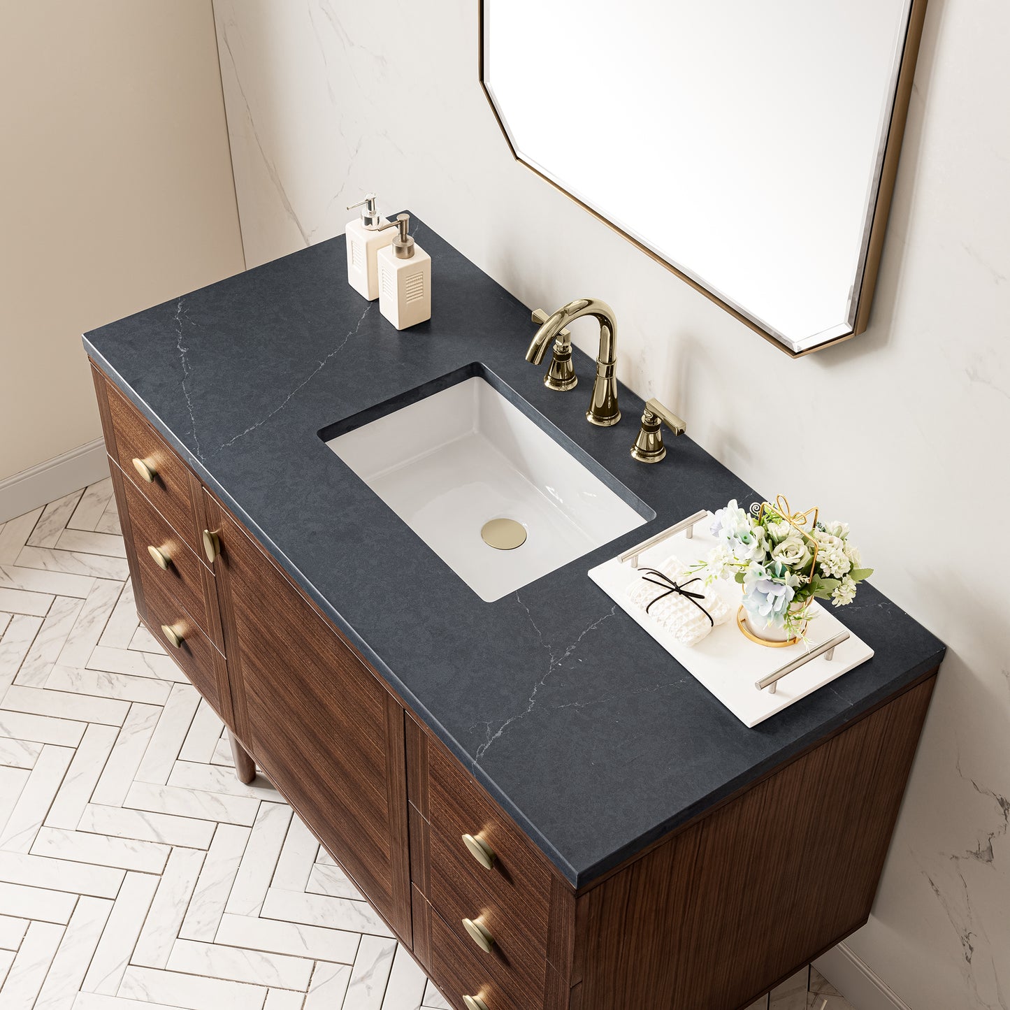 Amberly 48" Single Vanity, Mid-Century Walnut w/ 3 CM Charcoal Soapstone Top