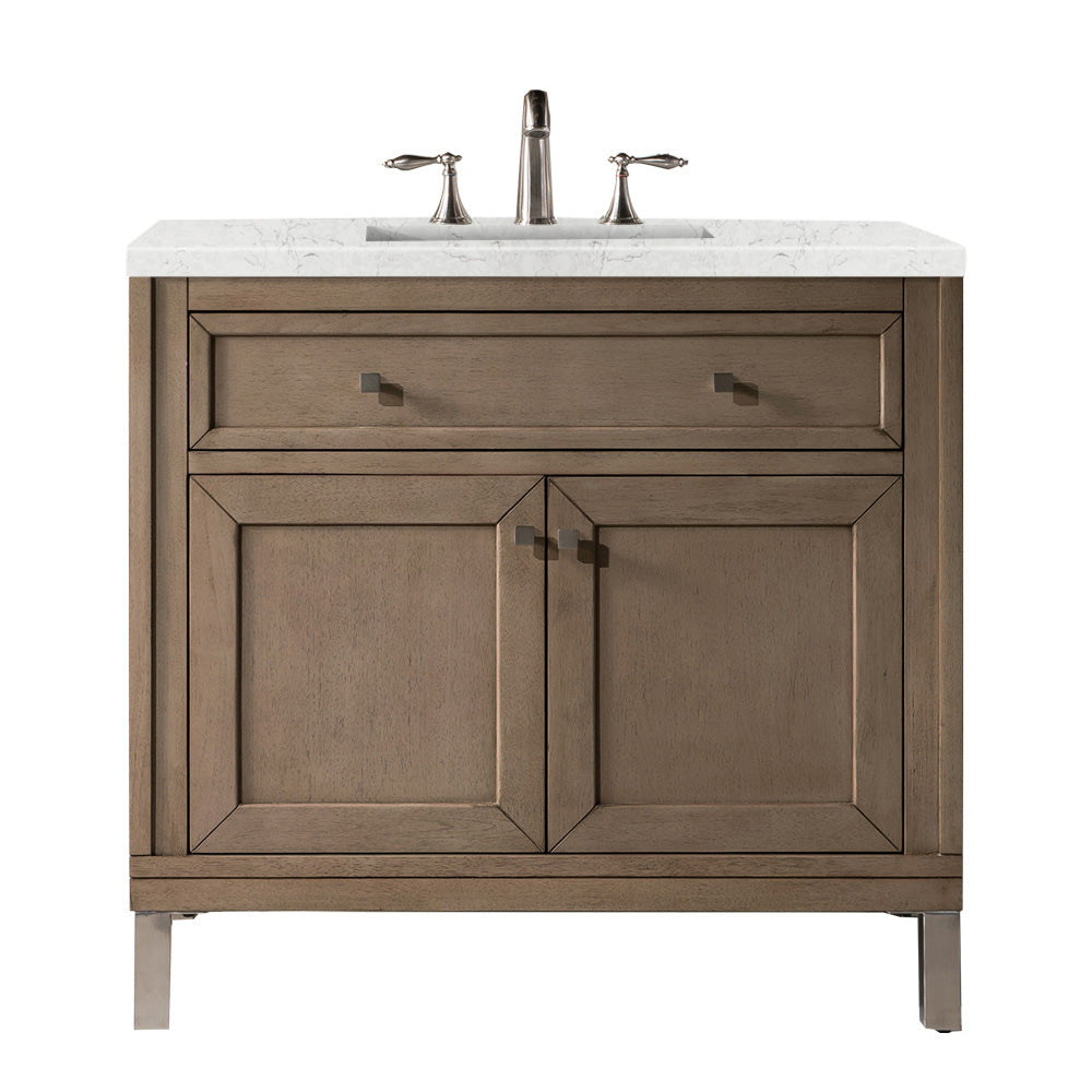 Chicago 36" Single Vanity, Whitewashed Walnut w/ 3 CM Eternal Jasmine Pearl Quartz Top