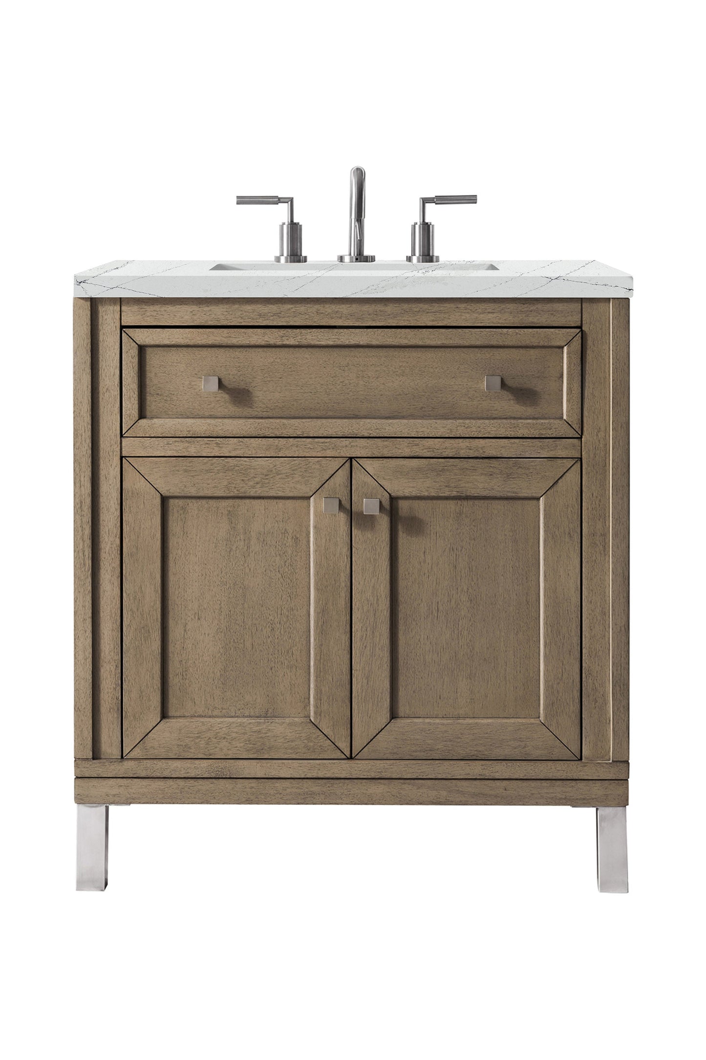 Chicago 30" Single Vanity, Whitewashed Walnut w/ 3 CM Ethereal Noctis Quartz Top