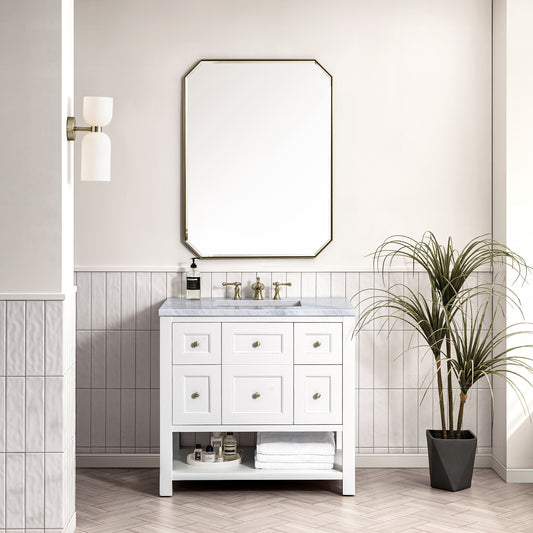 Breckenridge 36" Single Vanity, Bright White w/ 3 CM Carrara Marble Top