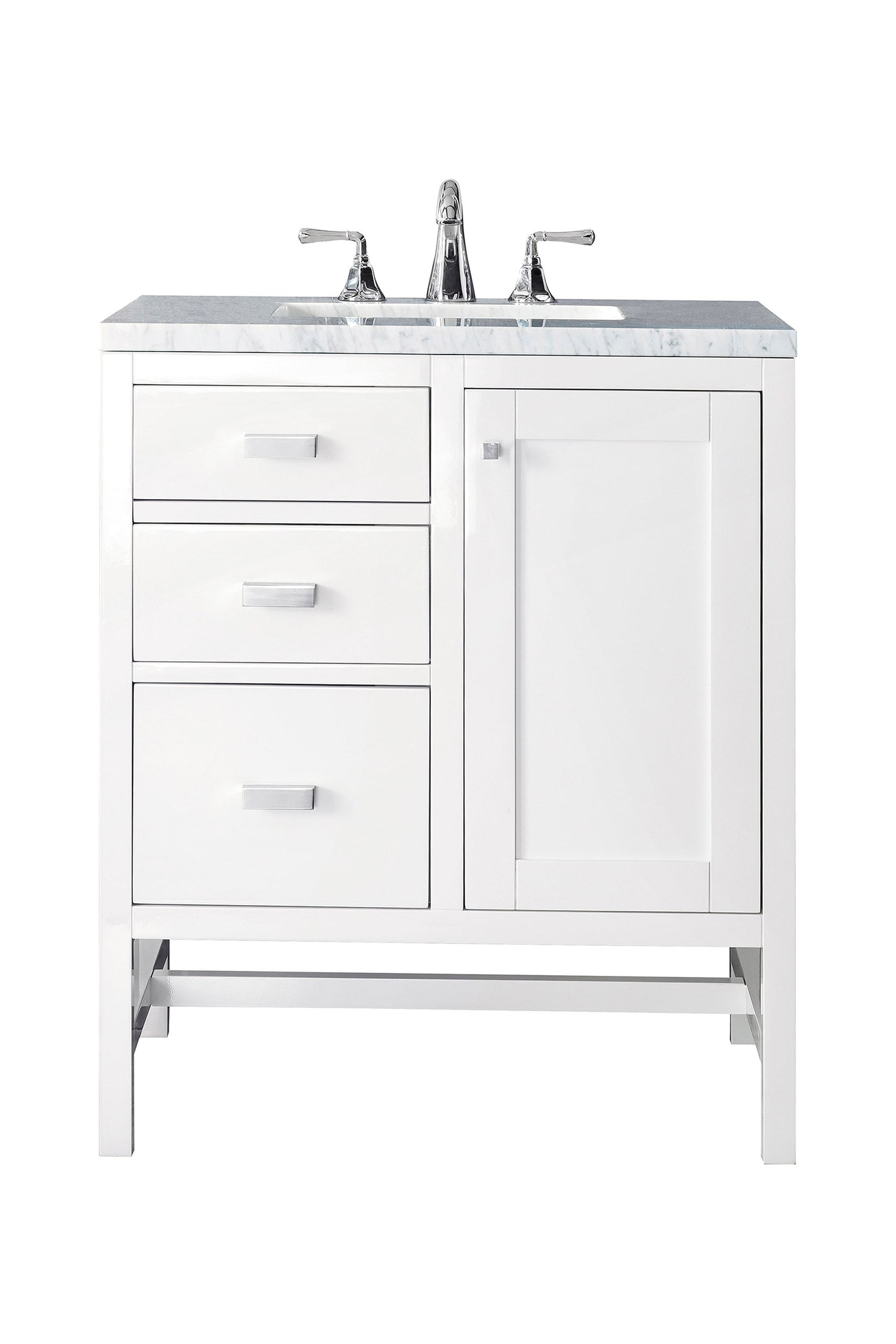 Addison 30" Single Vanity, Glossy White w/ 3 CM Arctic Fall Solid Surface Top