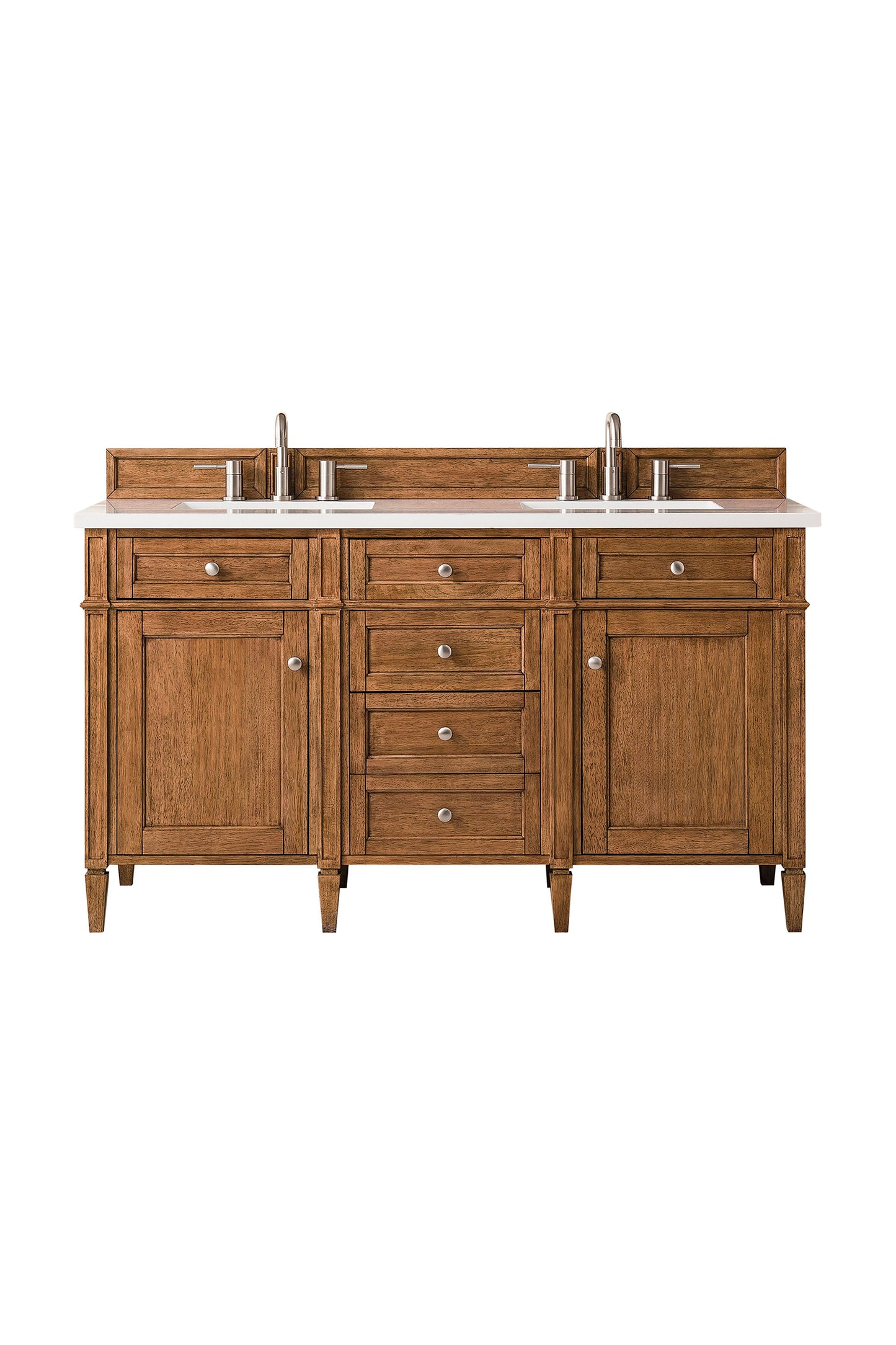 Brittany 60" Double Vanity, Saddle Brown w/ 3 CM White Zeus Quartz Top