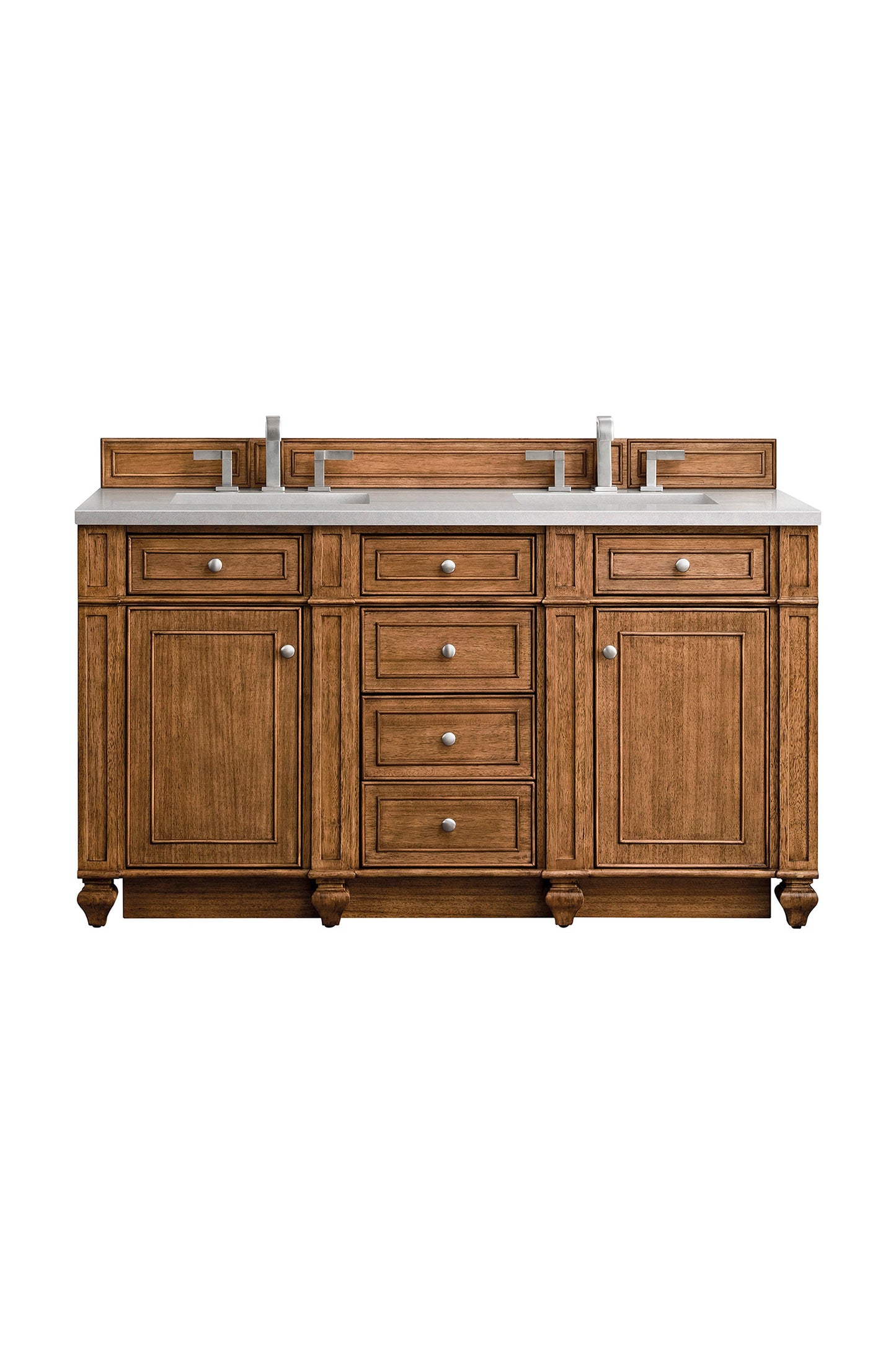 Bristol 60" Double Vanity, Saddle Brown w/ 3 CM Eternal Serena Quartz Top