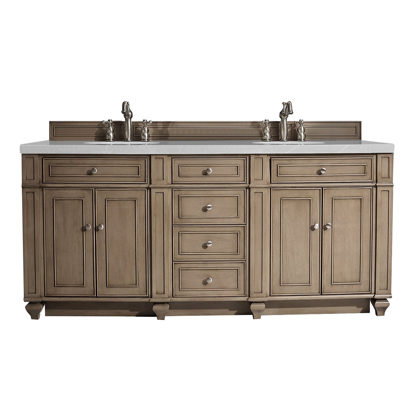 Bristol 72" Double Vanity, Whitewashed Walnut w/ 3 CM Eternal Serena Quartz Top