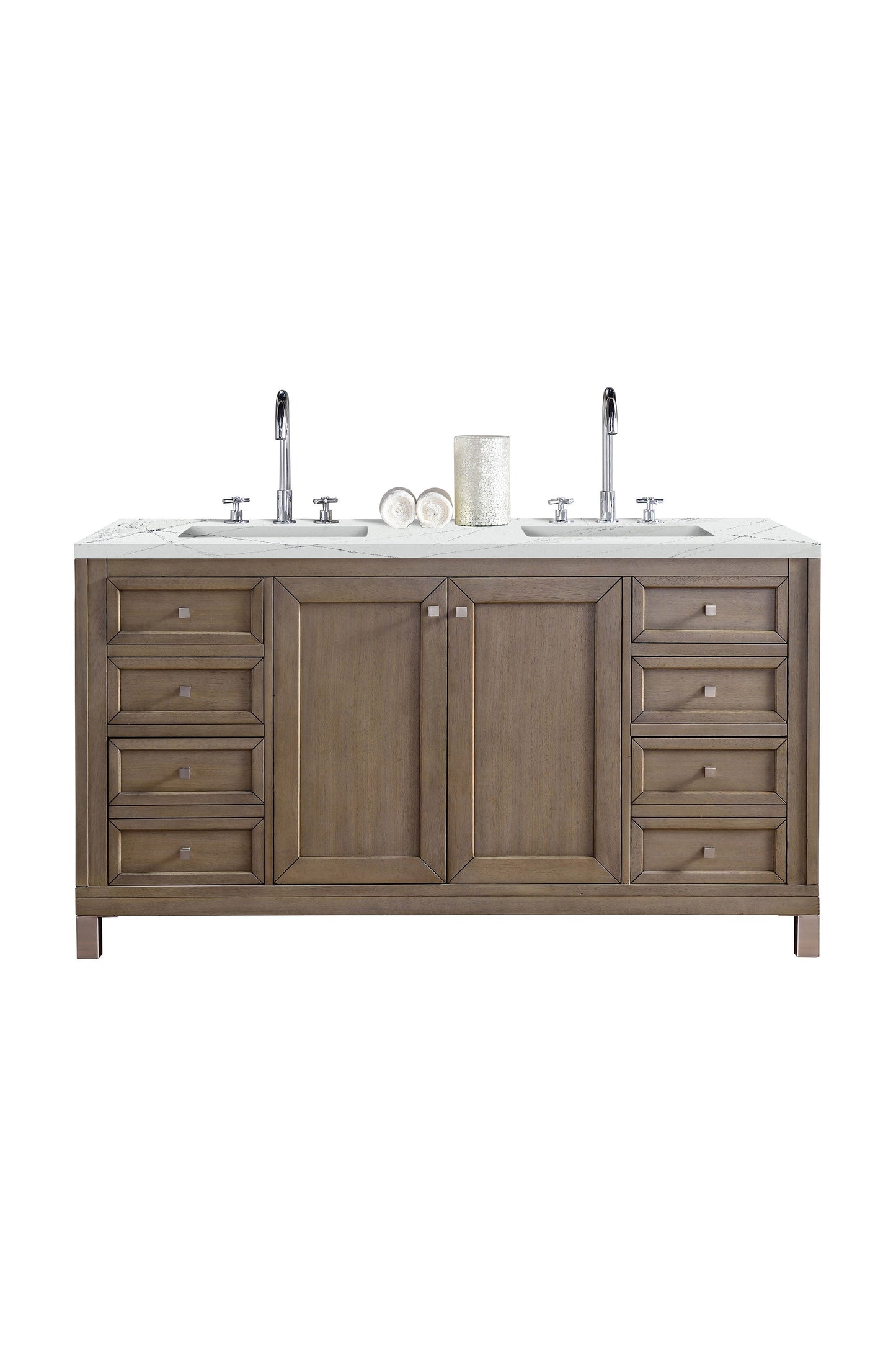 Chicago 60" Double Vanity, Whitewashed Walnut w/ 3 CM Ethereal Noctis Quartz Top