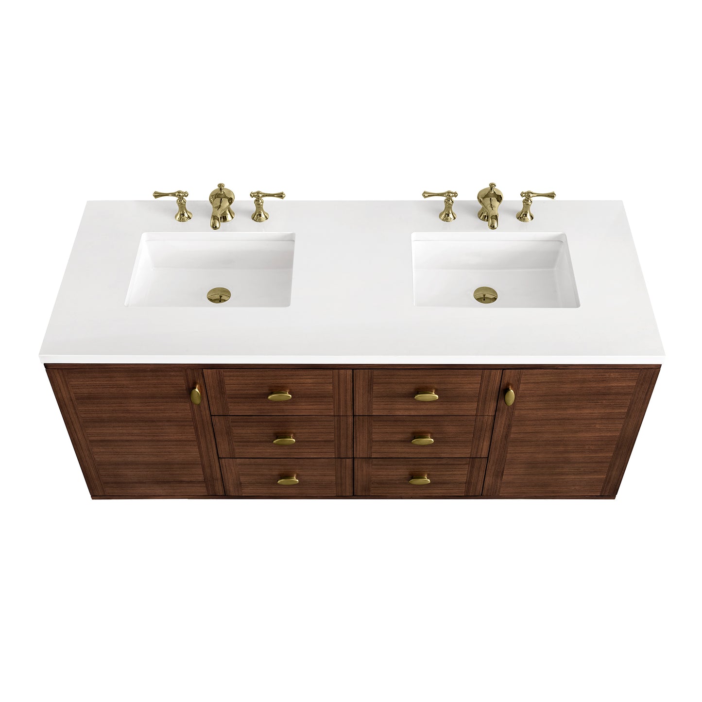 Amberly 60" Double Vanity, Mid-Century Walnut w/ 3 CM White Zeus Top