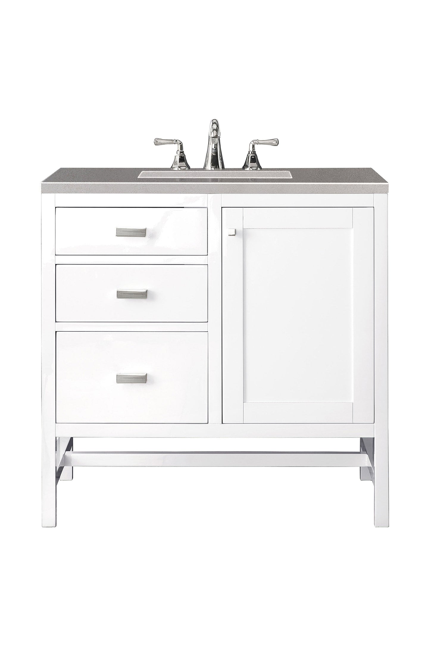 Addison 36" Single Vanity, Glossy White w/ 3 CM Grey Expo Quartz Top