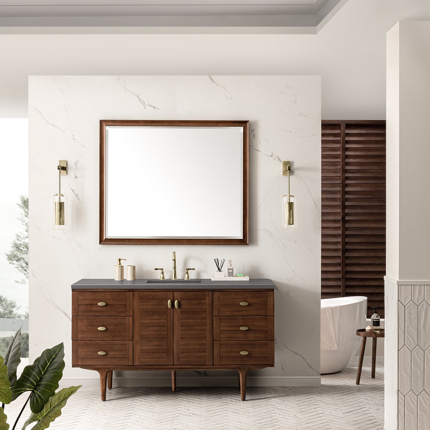 Amberly 60" Single Vanity, Mid-Century Walnut w/ 3 CM Grey Expo Top