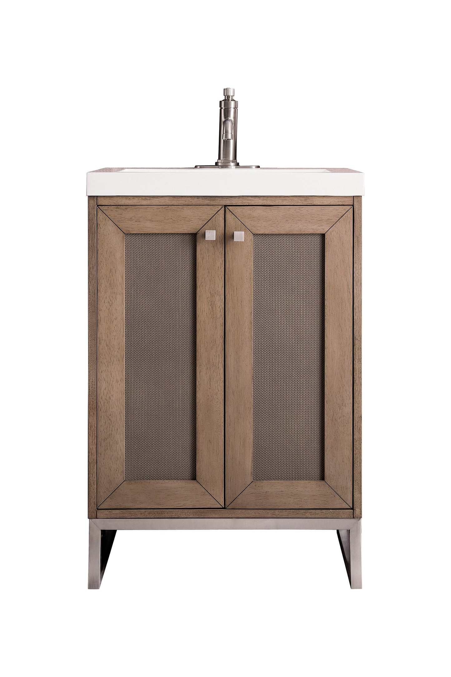 Chianti 24" Single Vanity, Whitewashed Walnut, Brushed Nickel, w/ White Glossy Composite Stone Top