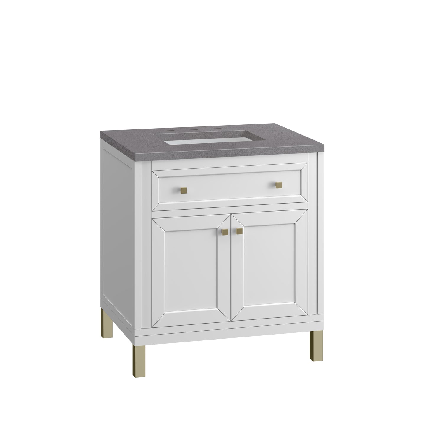 Chicago 30" Single Vanity, Glossy White w/ 3 CM Grey Expo Top