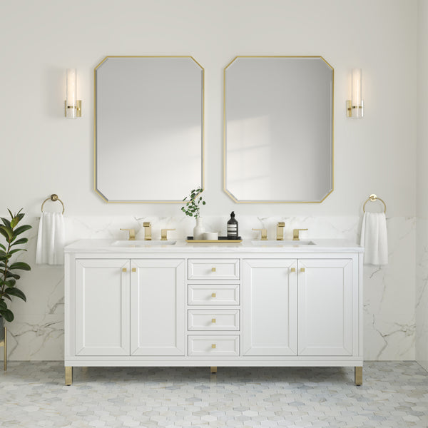 Chicago 72 Double Vanity, Glossy White w/ 3 CM Arctic Fall Top