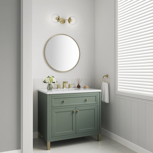 Chicago 36" Single Vanity, Smokey Celadon w/ 3 CM White Zeus Top