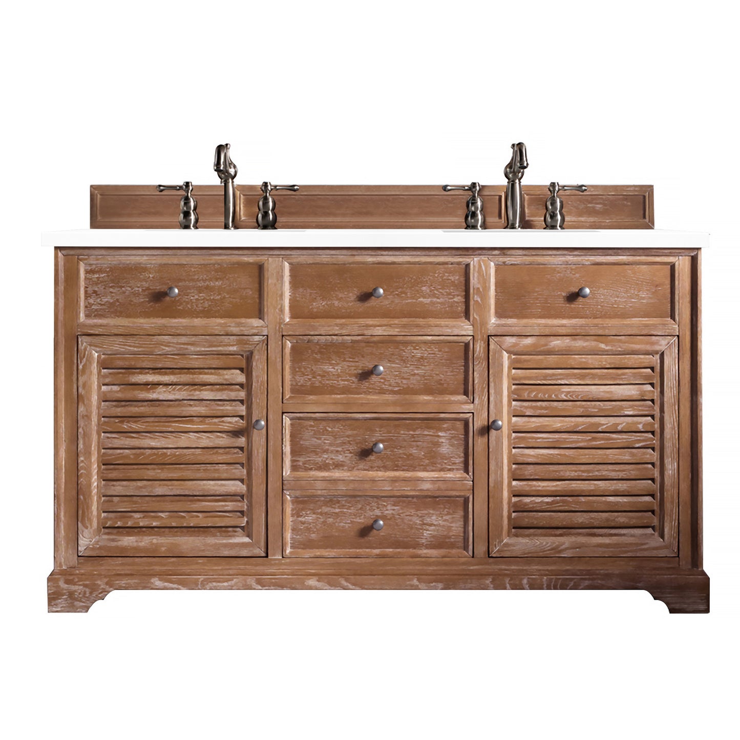 Savannah 60" Double Vanity, Driftwood w/ 3 CM White Zeus Quartz Top