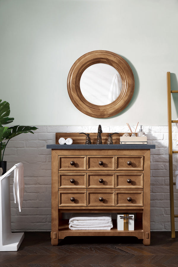 Malibu 36 Single Vanity, Honey Alder w/ 3 CM Charcoal Soapstone Quartz Top