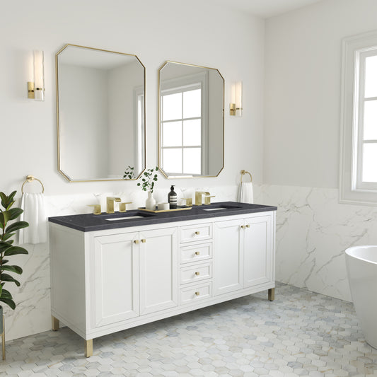 Chicago 72" Double Vanity, Glossy White w/ 3 CM Charcoal Soapstone Top