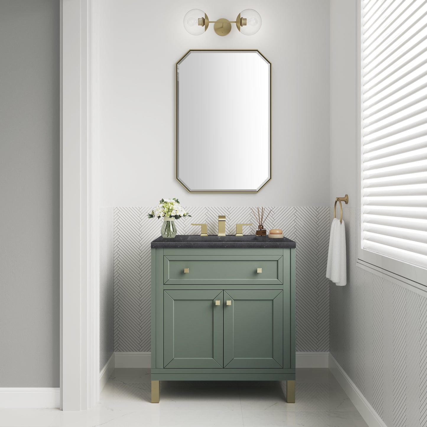 Chicago 30" Single Vanity, Smokey Celadon w/ 3 CM Charcoal Soapstone Top