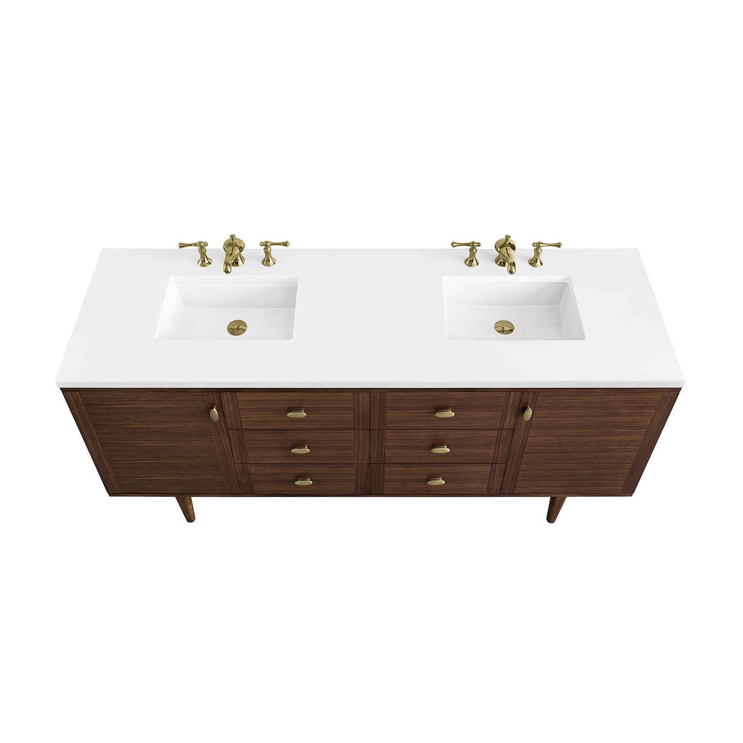 Amberly 72" Double Vanity, Mid-Century Walnut w/ 3 CM White Zeus Top