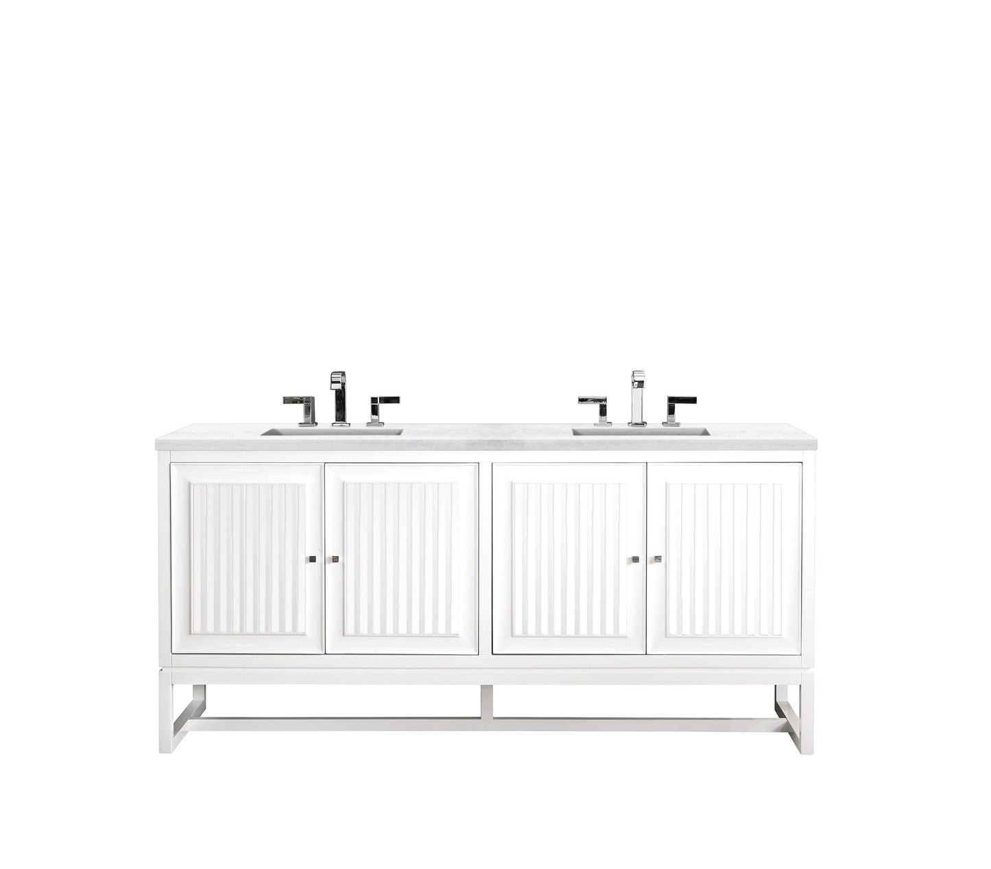 Athens 72" Double Vanity, Glossy White w/ 3 CM Arctic Fall Solid Surface Top