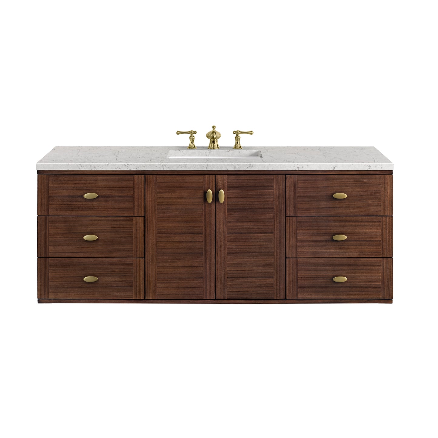 Amberly 60" Single Vanity, Mid-Century Walnut w/ 3 CM Eternal Jasmine Pearl Top