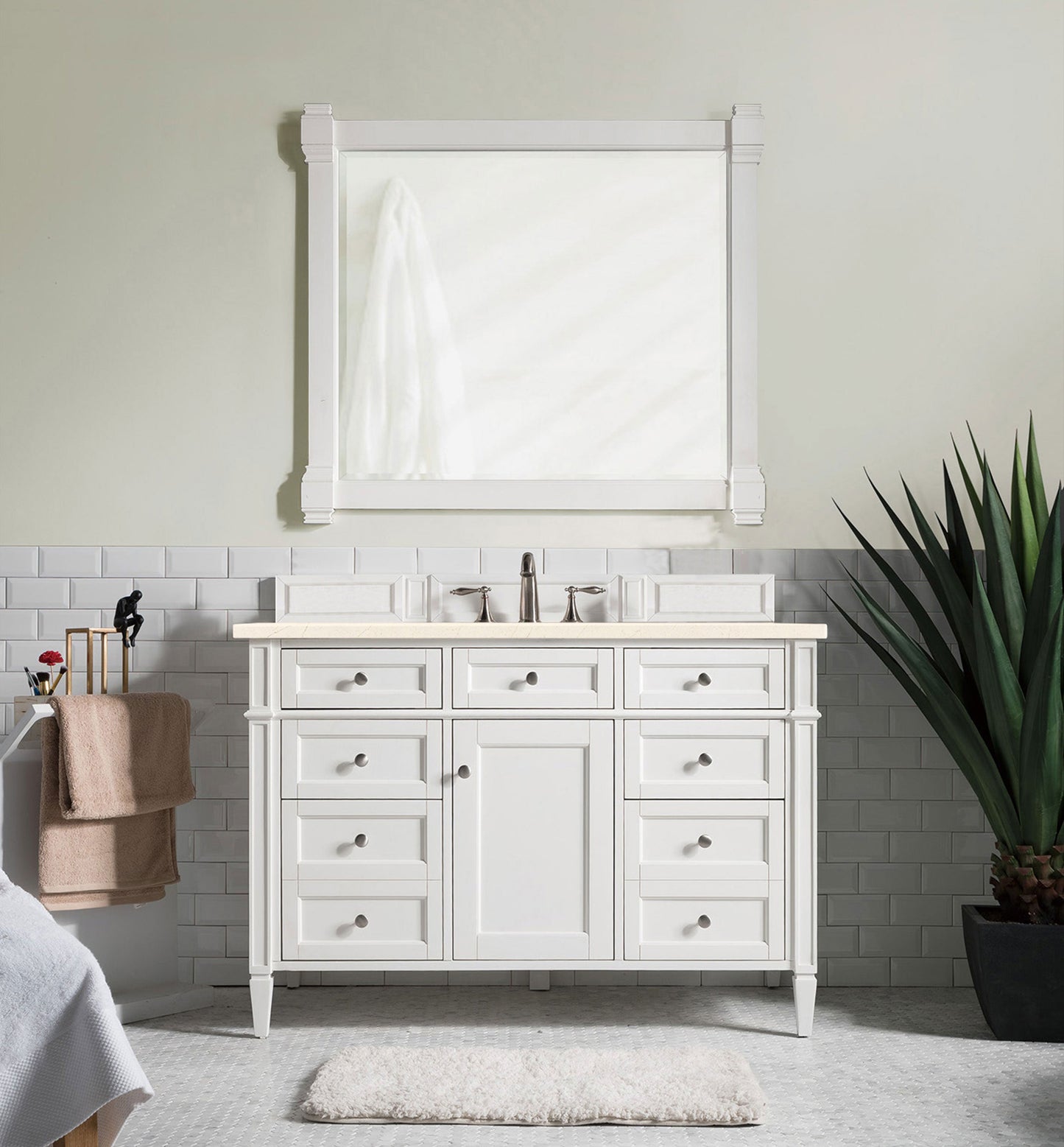 Brittany 48" Single Vanity, Bright White w/ 3 CM Eternal Marfil Quartz Top