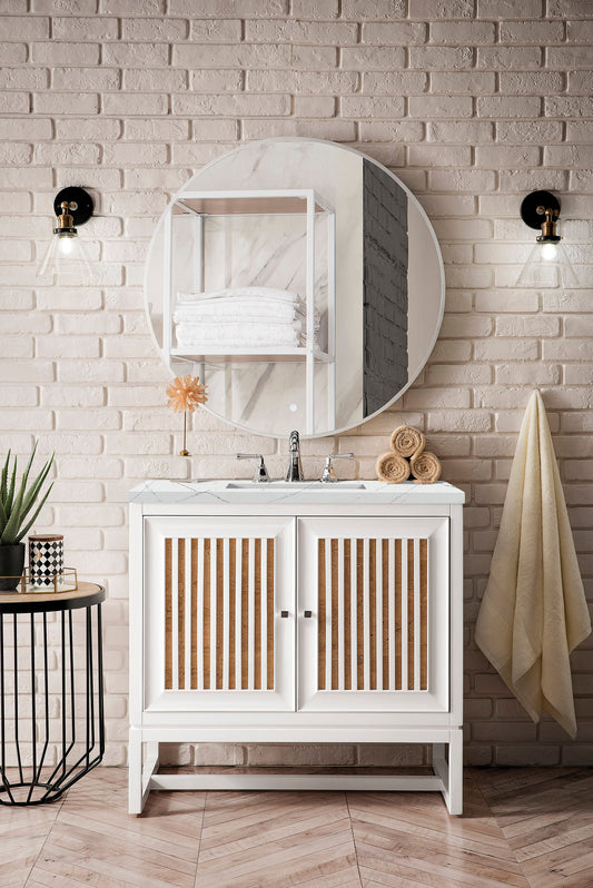 Athens 36" Single Vanity, Glossy White w/ 3 CM Ethereal Noctis Top