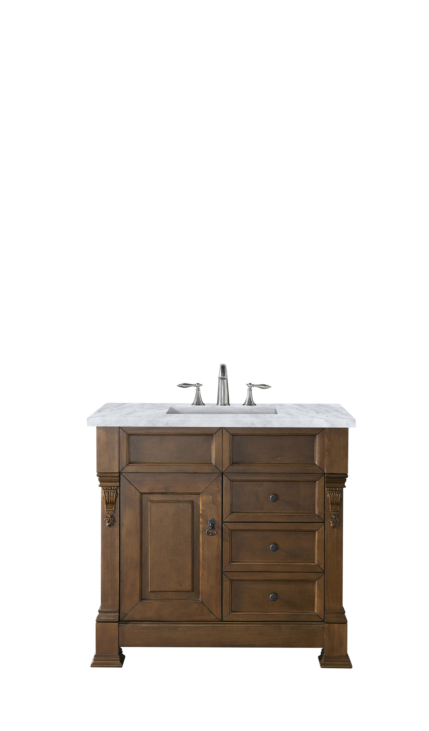 Brookfield 36" Single Vanity, Country Oak w/ 3 CM Carrara Marble Top