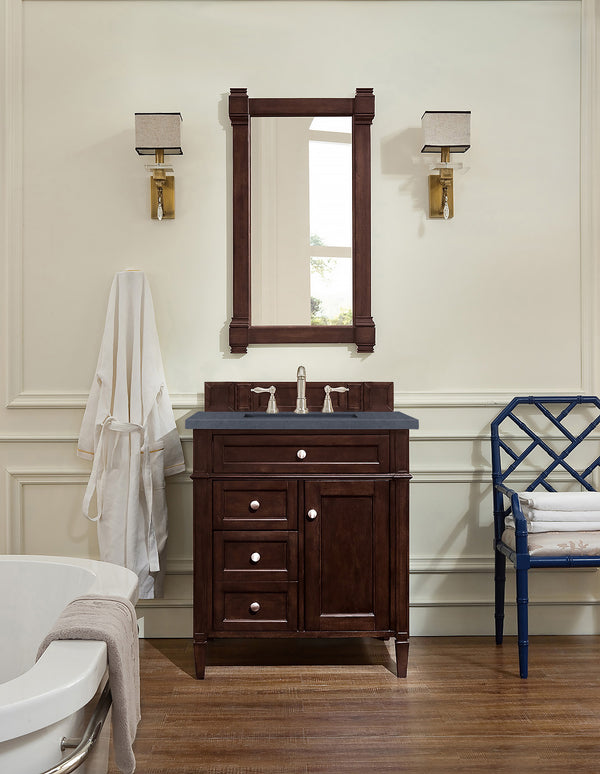 Brittany 30 Single Vanity, Burnished Mahogany, w/ 3 CM Charcoal Soapstone Quartz Top